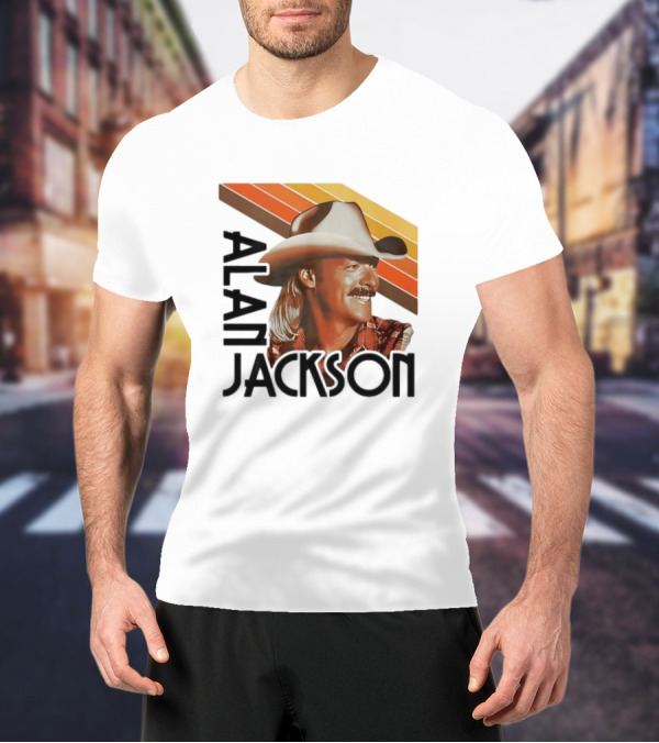 Alan Jackson Cowboy Hat Vintage Style Retro Stripes T-Shirt