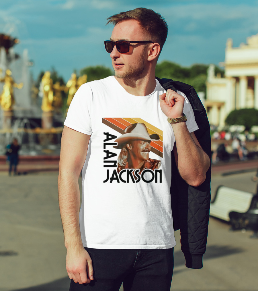 Alan Jackson Cowboy Hat Vintage Style Retro Stripes T-Shirt