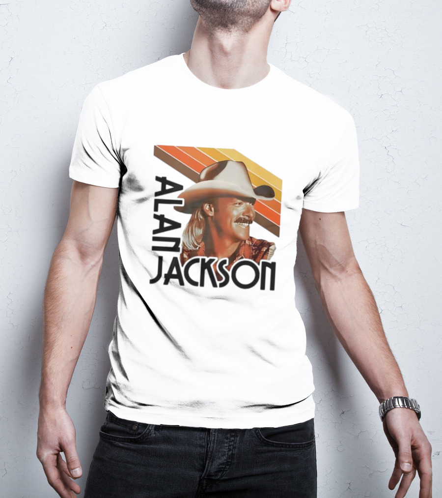 Alan Jackson Cowboy Hat Vintage Style Retro Stripes T-Shirt