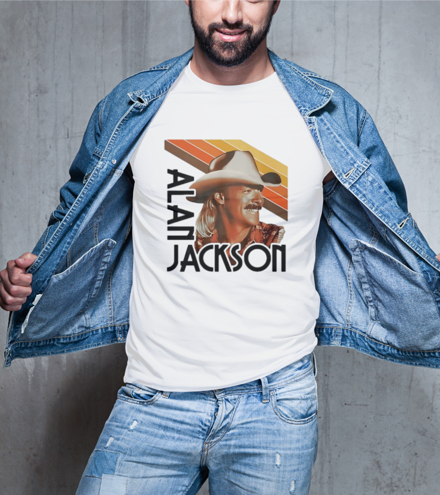 Alan Jackson Cowboy Hat Vintage Style Retro Stripes T-Shirt