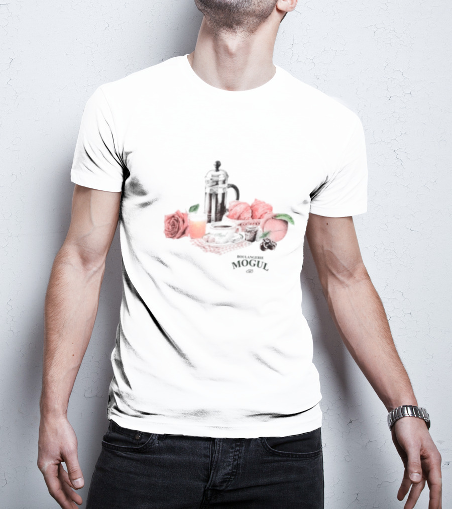 Boulangerie Mogul French Press Rose Croissant Breakfast T-Shirt