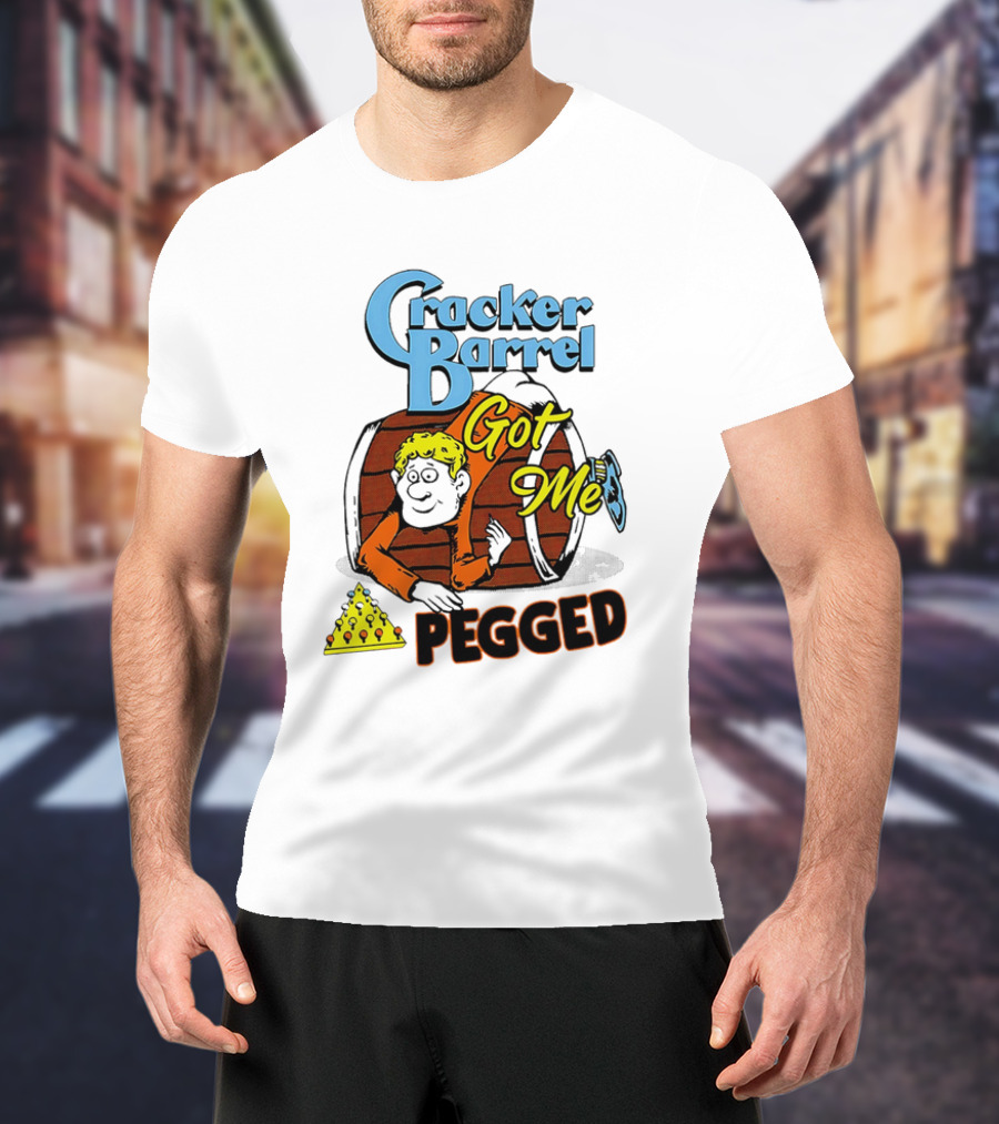 Cracker Barrel Got Me Pegged Cartoon Retro Style With Character And Cheese Icons T-Shirt