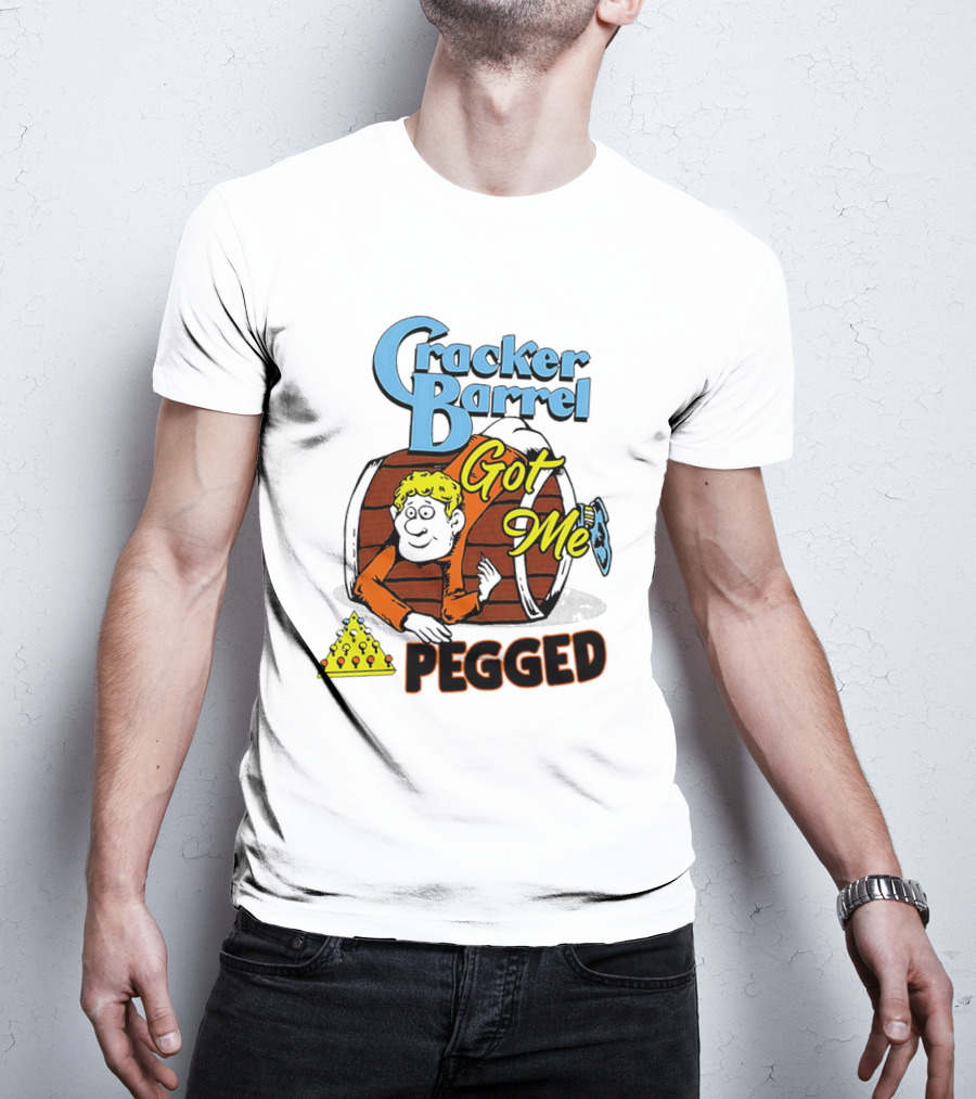 Cracker Barrel Got Me Pegged Cartoon Retro Style With Character And Cheese Icons T-Shirt