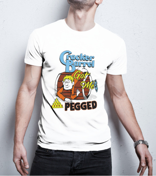 Cracker Barrel Got Me Pegged Cartoon Retro Style With Character And Cheese Icons T-Shirt