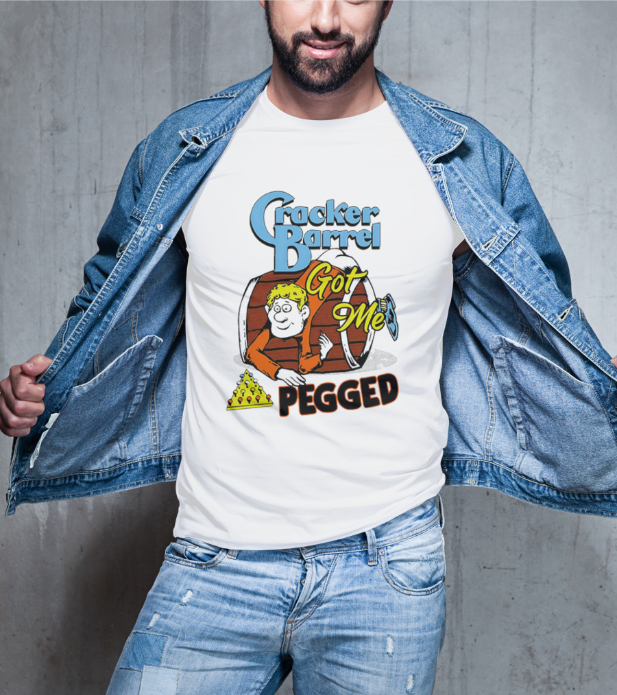 Cracker Barrel Got Me Pegged Cartoon Retro Style With Character And Cheese Icons T-Shirt