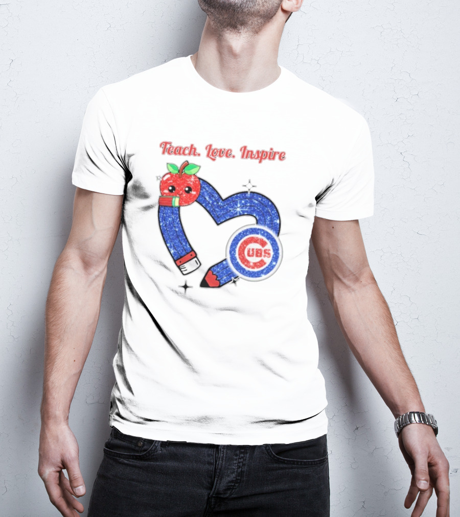 Chicago Cubs Teach Love Inspire Apple Pencil Heart T-Shirt