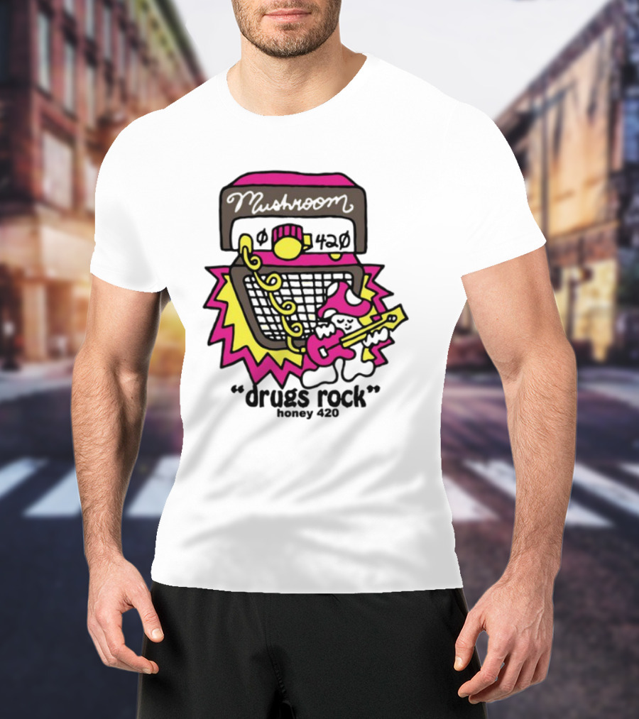 Drugs Rock Honey 420 Guitar Amp Bold Neon Art Style T-Shirt