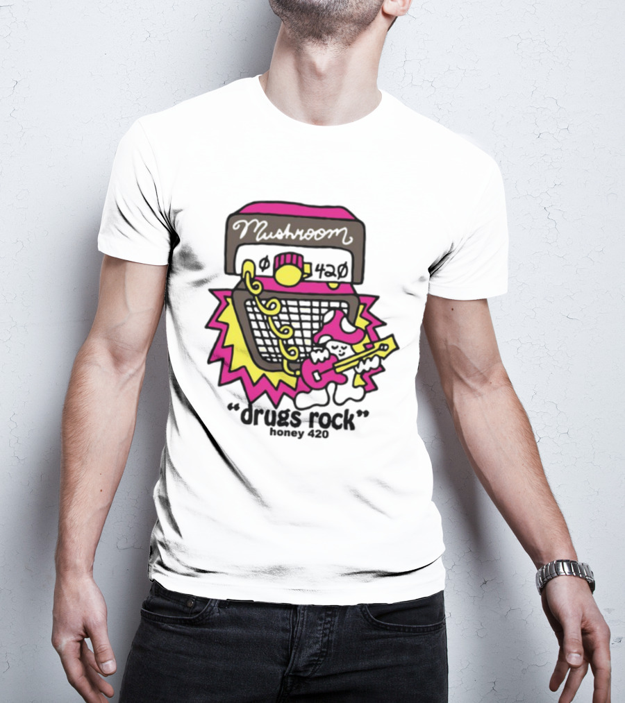 Drugs Rock Honey 420 Guitar Amp Bold Neon Art Style T-Shirt