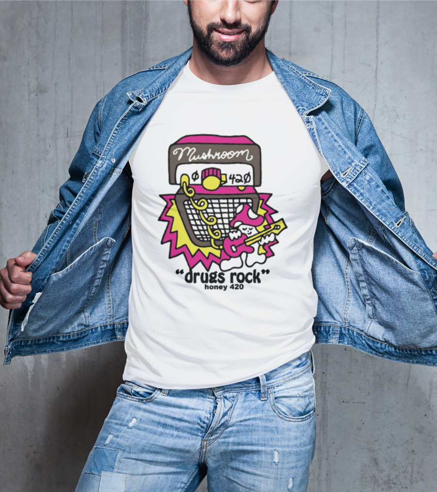 Drugs Rock Honey 420 Guitar Amp Bold Neon Art Style T-Shirt