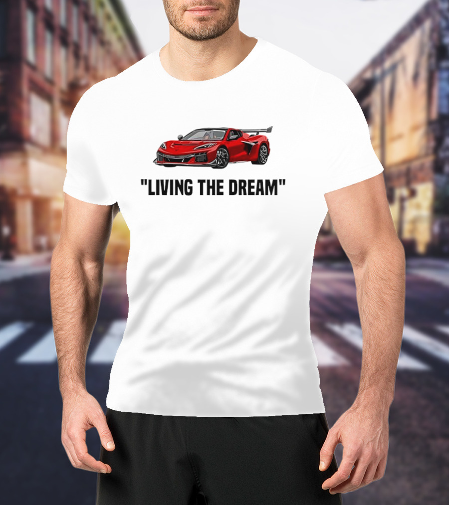 Corvette Living The Dream Red Convertible Car T-Shirt