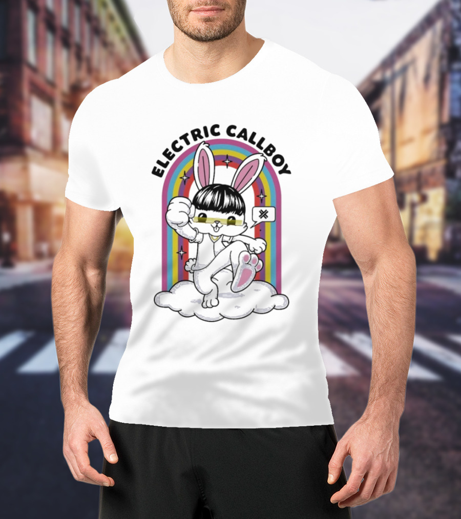 "Electric Callboy Bunny Rainbow Sunglasses Black Bunny" T-Shirt