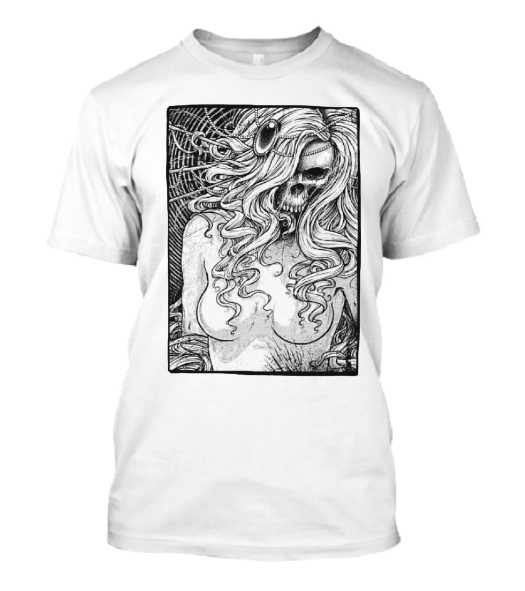 Godmachine Lillith Skull Illustration With Curly Hair And Jewel Headpiece T-Shirt