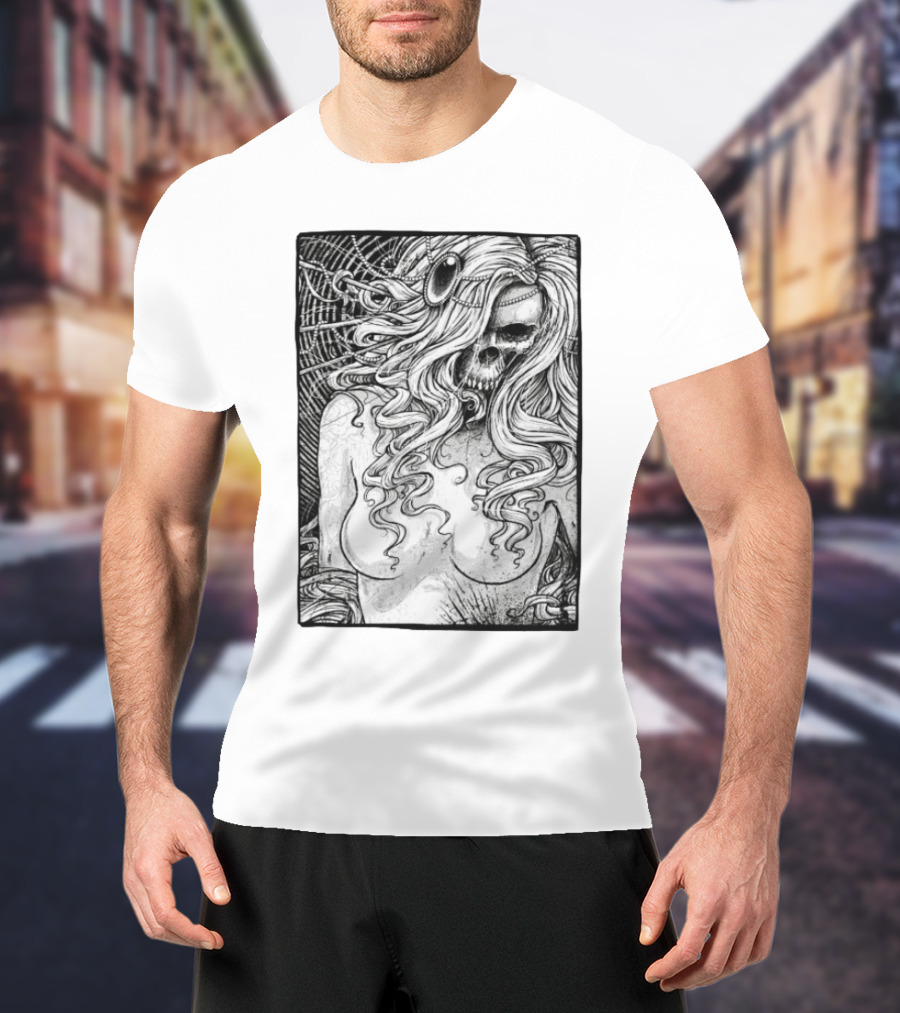 Godmachine Lillith Skull Illustration With Curly Hair And Jewel Headpiece T-Shirt