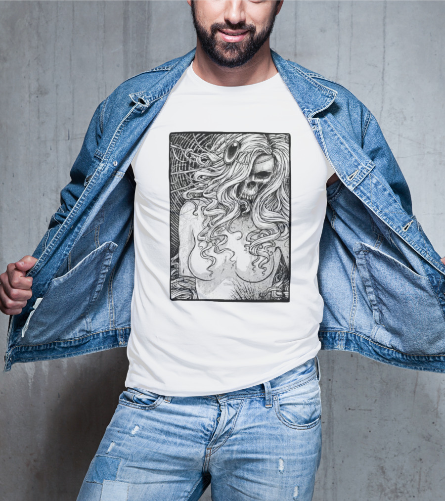 Godmachine Lillith Skull Illustration With Curly Hair And Jewel Headpiece T-Shirt