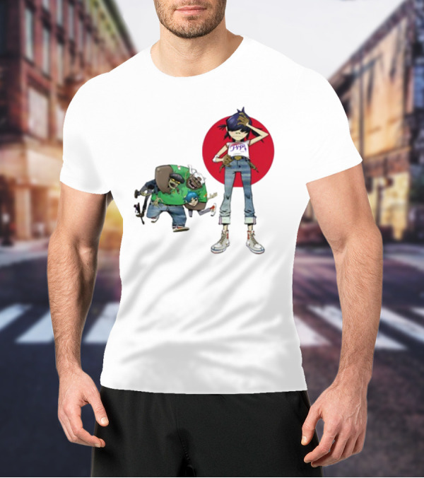 Gorillaz Invisible Sun Japanese Red Circle Band Members T-Shirt