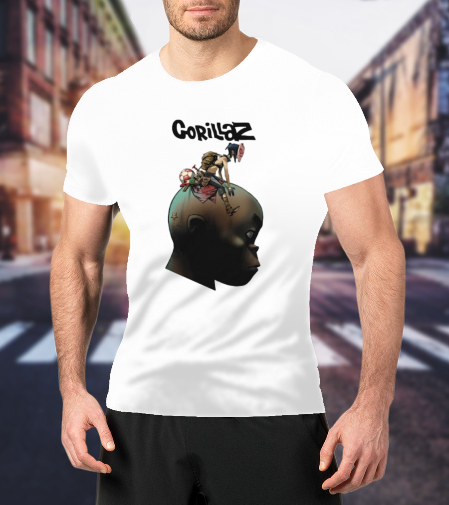 Gorillaz Plastic Beach Animated Character On Head T-Shirt