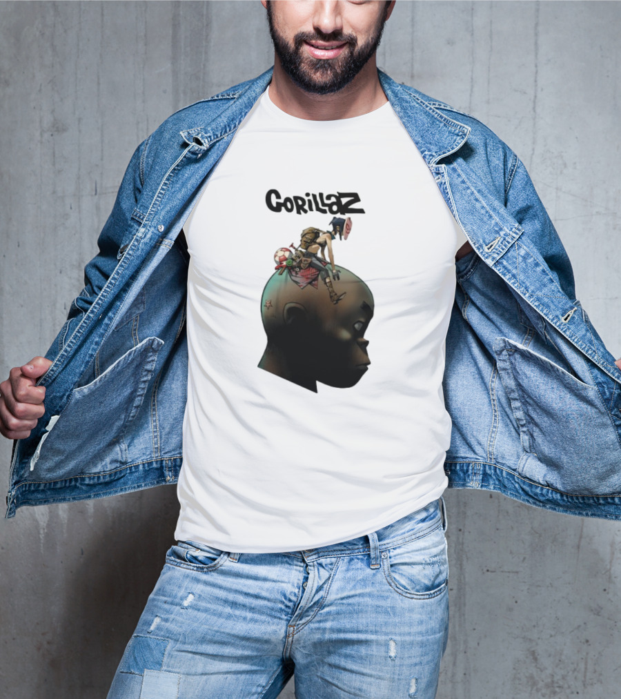 Gorillaz Plastic Beach Animated Character On Head T-Shirt