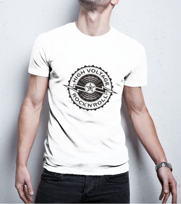 High Voltage Rock N Roll Starburst Lightning Bolt Emblem T-Shirt