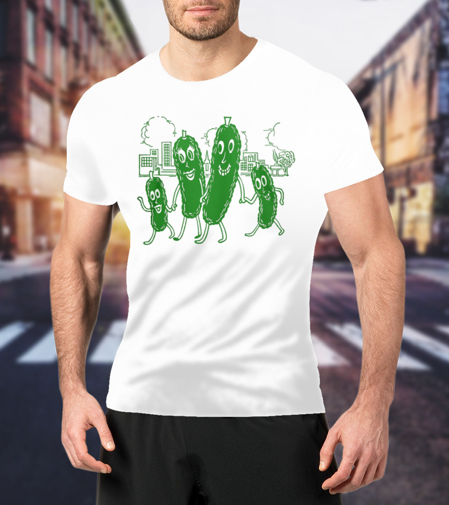 Vintage Pickle Family With Cityscape Background Vintage T-Shirt