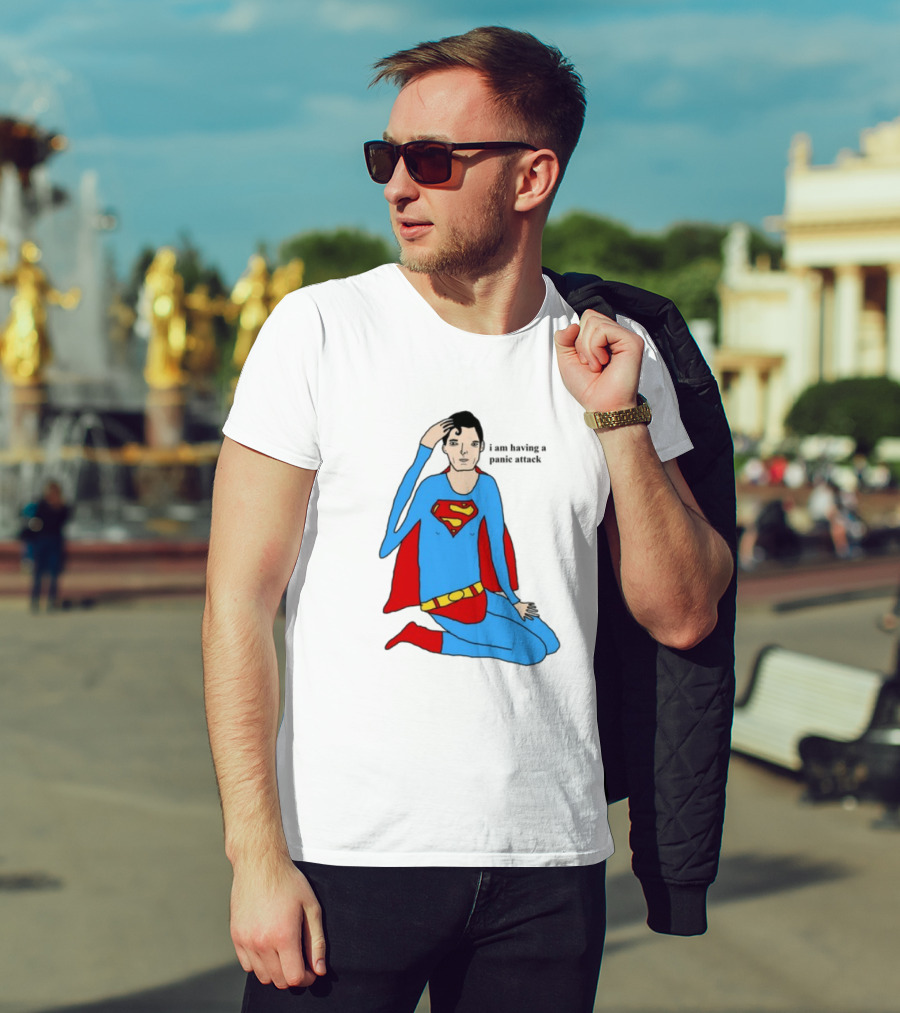 Superhero Costume Nervous Expression "I Am Having A Super Panic Attack" T-Shirt
