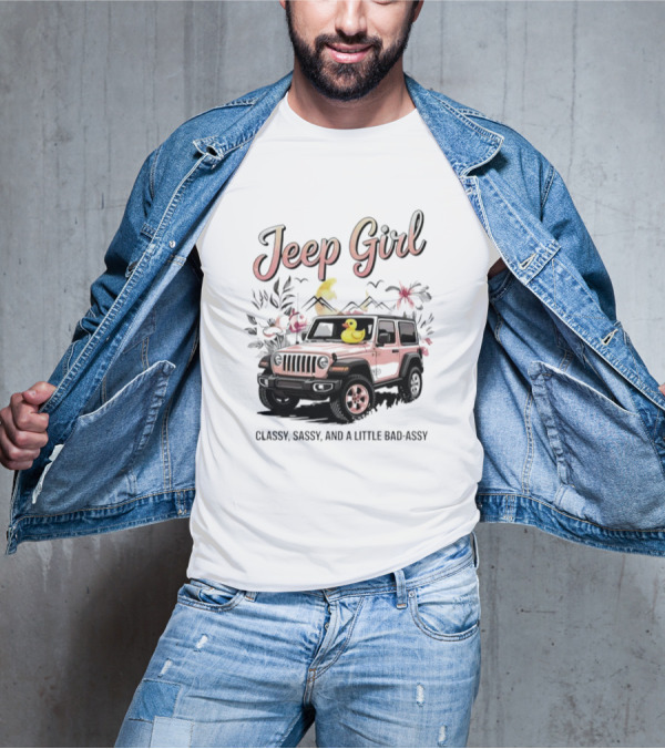 Jeep Girl Classy Sassy And Little Bad-Assy Pink Jeep Rubber Duck Floral Bunnies T-Shirt