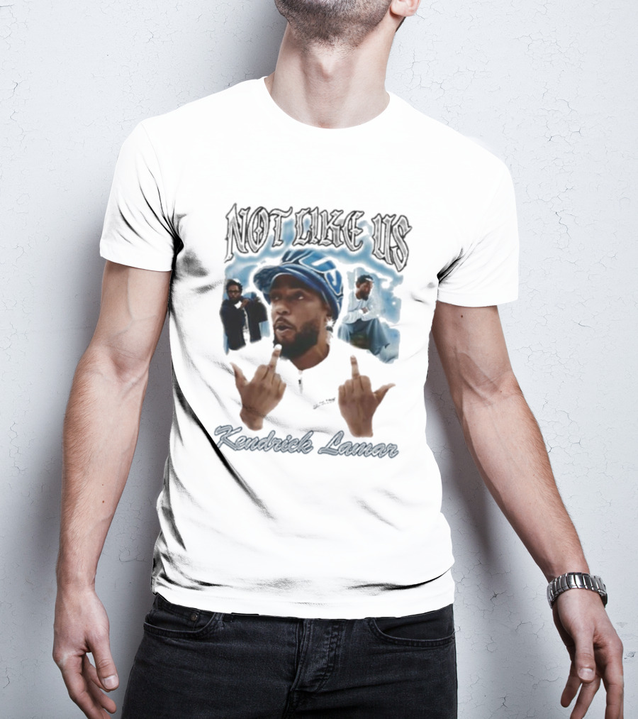 Not Like Us Kendrick Lamar Middle Finger Pose Blue Cap T-Shirt