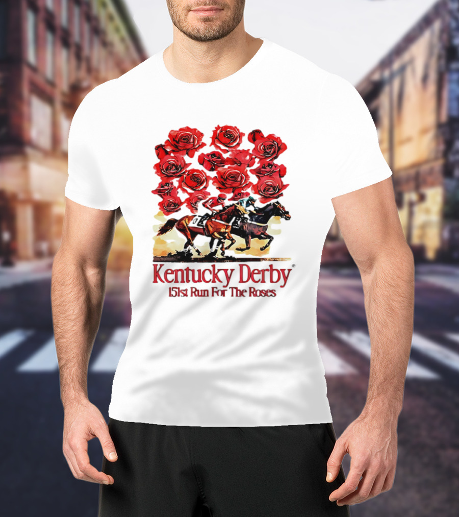 Kentucky Derby 151st Run For The Roses With Horses And Red Roses T-Shirt