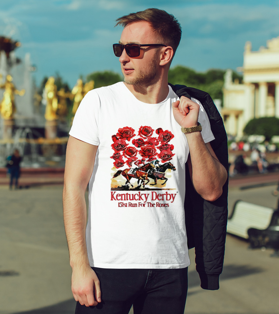Kentucky Derby 151st Run For The Roses With Horses And Red Roses T-Shirt