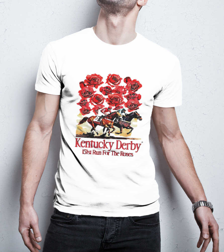 Kentucky Derby 151st Run For The Roses With Horses And Red Roses T-Shirt
