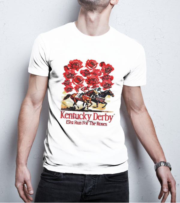 Kentucky Derby 151st Run For The Roses With Horses And Red Roses T-Shirt