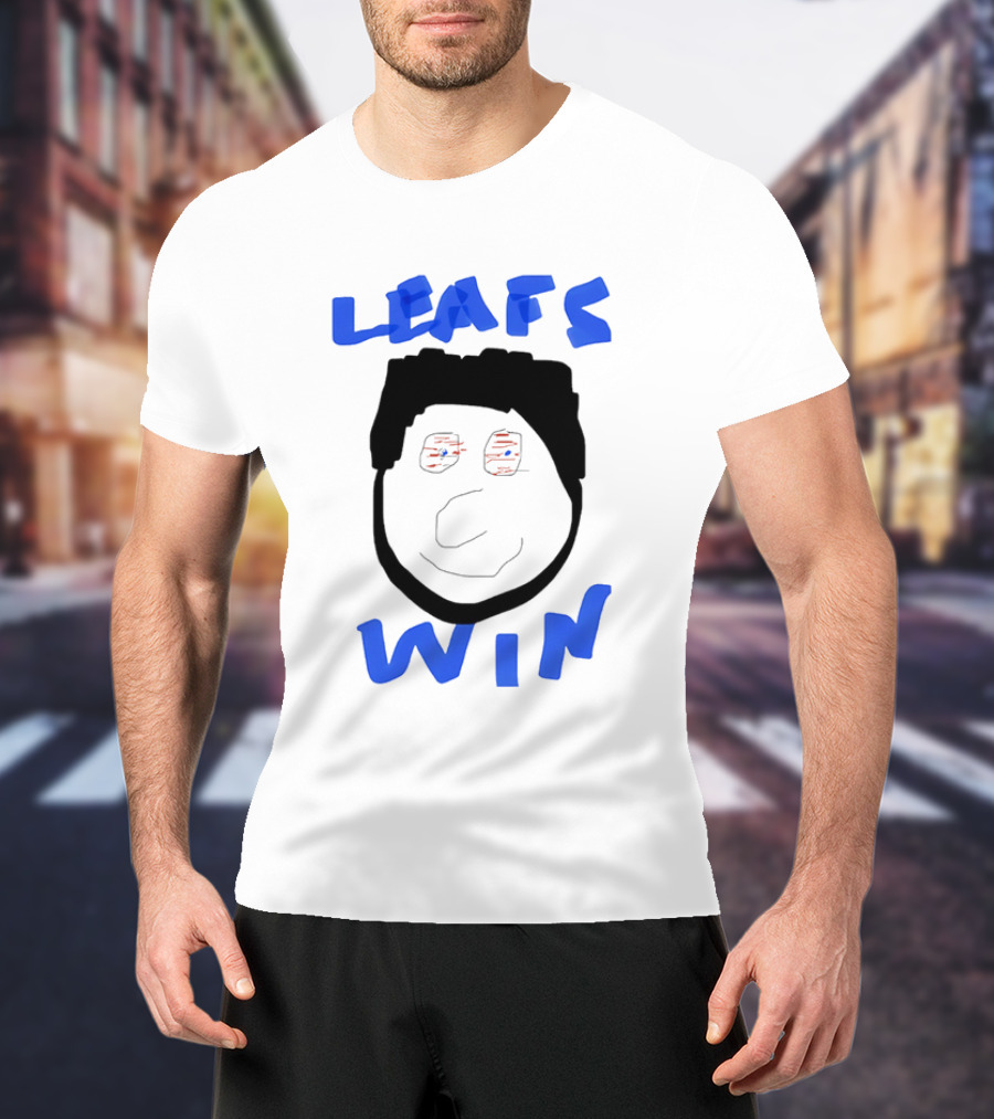Leafs Win Fun Face Drawing With Blue And Red Accents T-Shirt