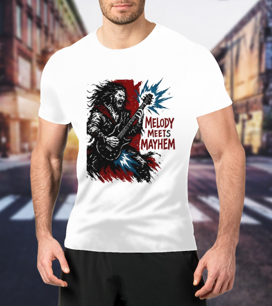 Melody Meets Mayhem Electric Red And Blue Burst T-Shirt