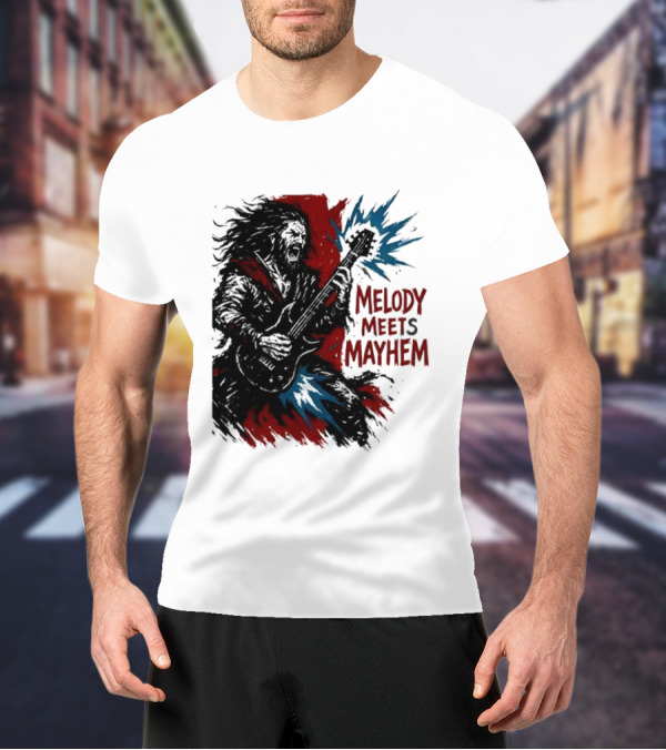 Melody Meets Mayhem Electric Red And Blue Burst T-Shirt