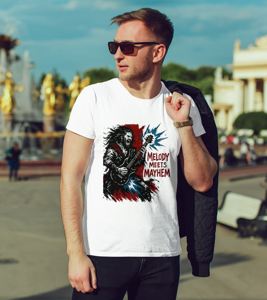Melody Meets Mayhem Electric Red And Blue Burst T-Shirt