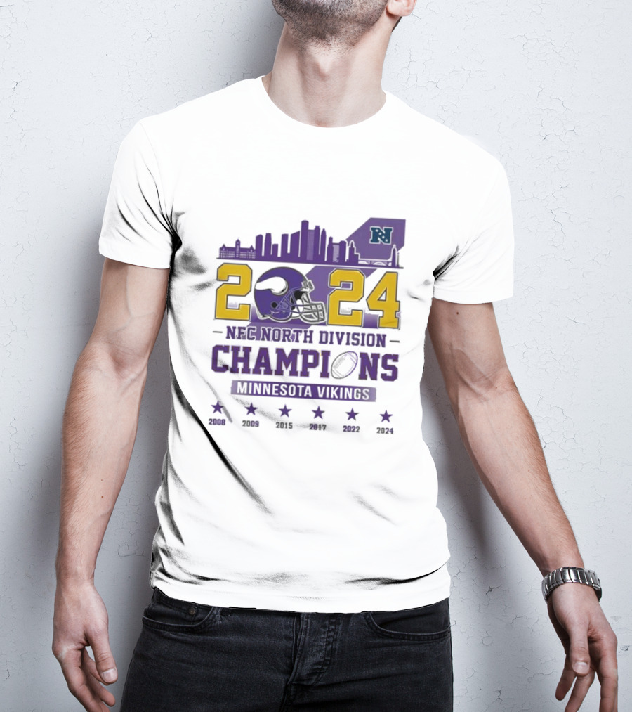 Minnesota Vikings 2024 NFC North Division Champions Skyline Helmet T-Shirt