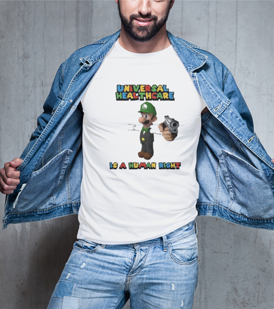 Universal Healthcare Is A Human Right Luigi Mangione Super Mario Bros T-Shirt