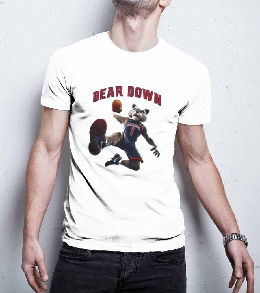 Bear Down Arizona Wildcats 2025 Mascot Basketball Action T-Shirt