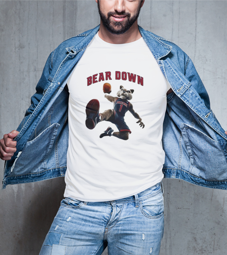 Bear Down Arizona Wildcats 2025 Mascot Basketball Action T-Shirt