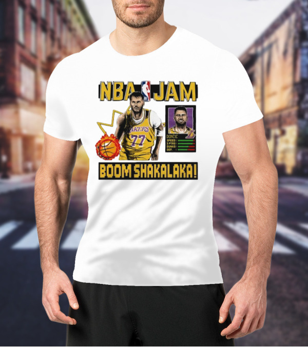 Luka Dončić NBA Jam Los Angeles Lakers Boom Shakalaka 77 T-Shirt