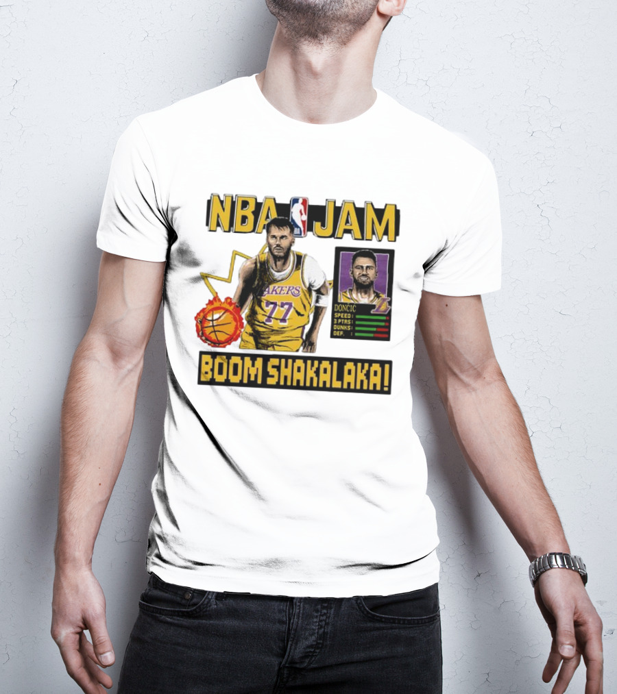 Luka Dončić NBA Jam Los Angeles Lakers Boom Shakalaka 77 T-Shirt
