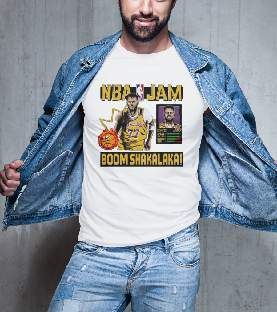 Luka Dončić NBA Jam Los Angeles Lakers Boom Shakalaka 77 T-Shirt
