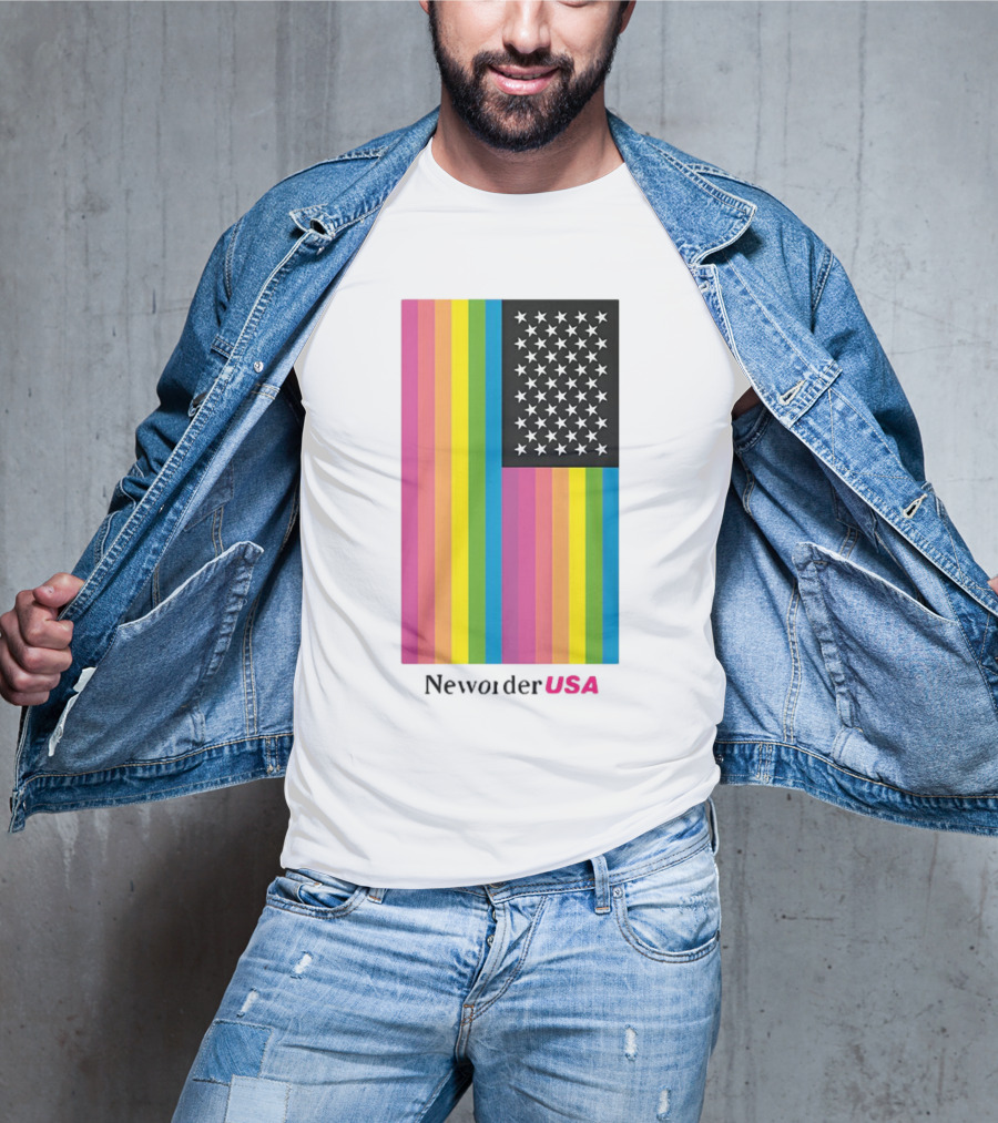 New Order USA Rainbow Flag Stars T-Shirt