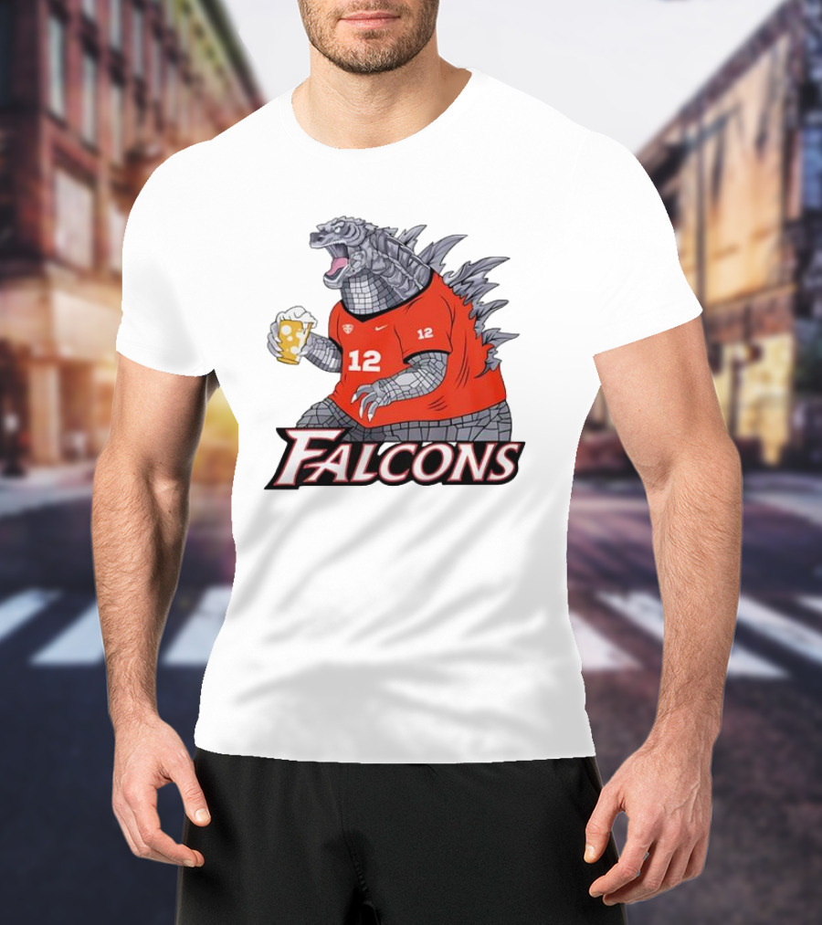 Atlanta Falcons Godzilla Monster Holding Beer T-Shirt