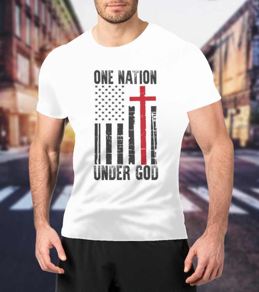 One Nation Under God American Flag Cross Design T-Shirt