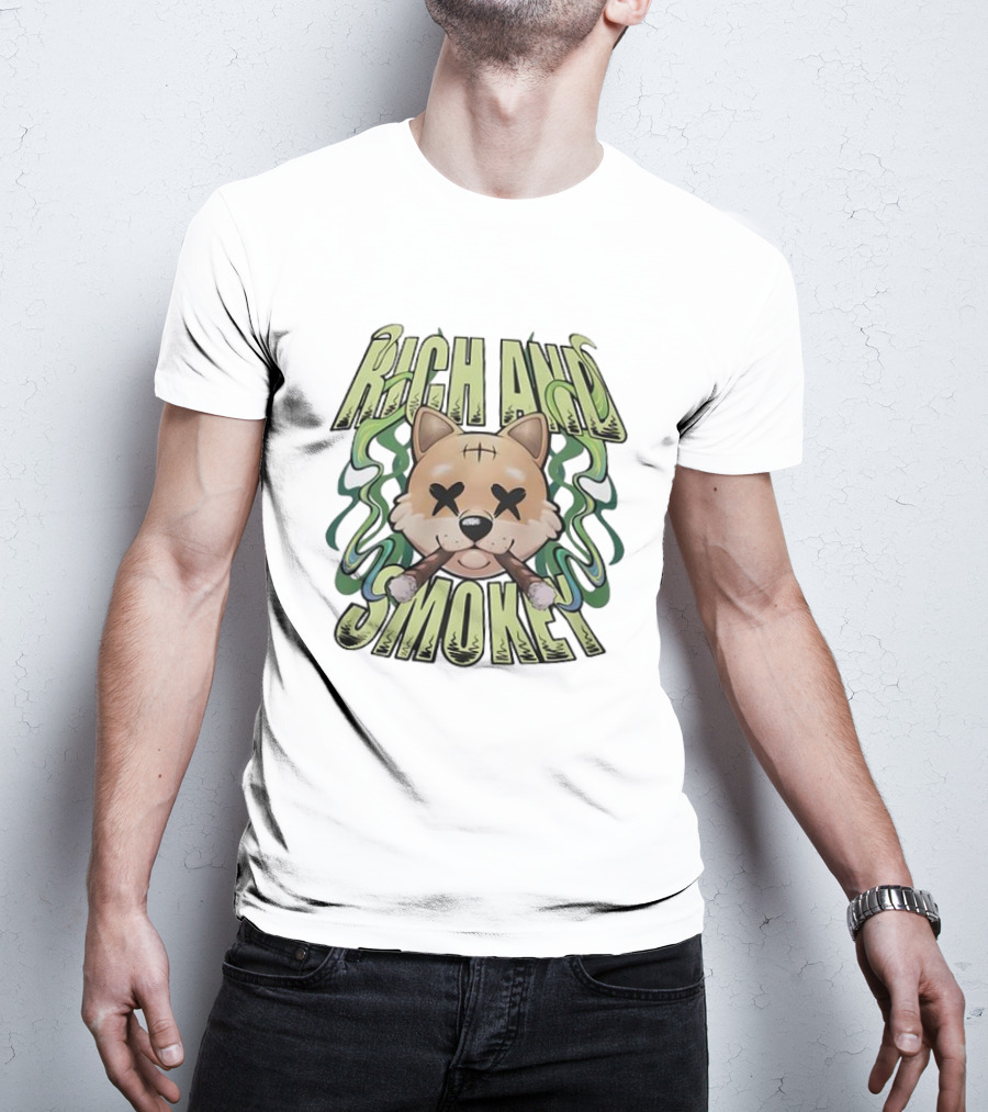Rich And Smokey Shiba Inu With Crossed Eyes And Cigars T-Shirt