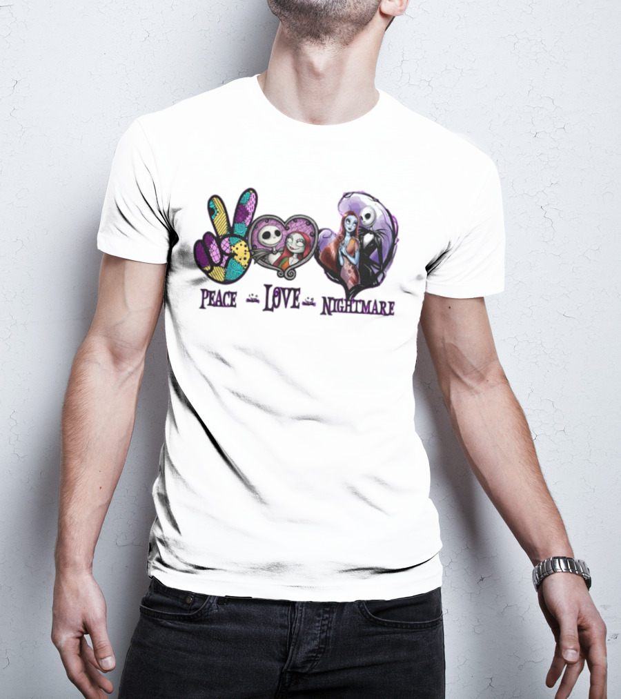 Peace Love Nightmare Before Christmas Characters Jack And Sally T-Shirt