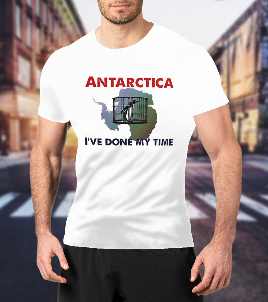 Antarctica I’ve Done My Time Penguin Jail Map T-Shirt