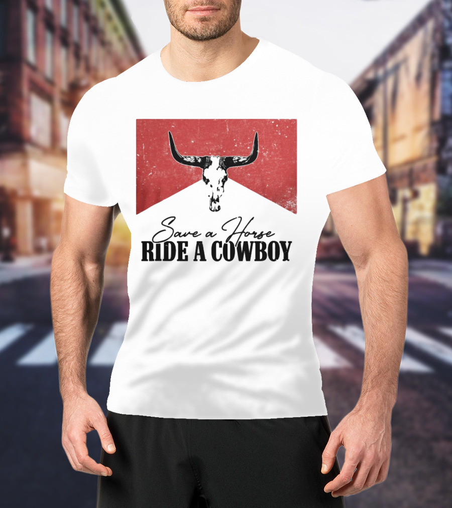 Cowboy Bull Skull Save A Horse Ride A Cowboy Retro Western T-Shirt