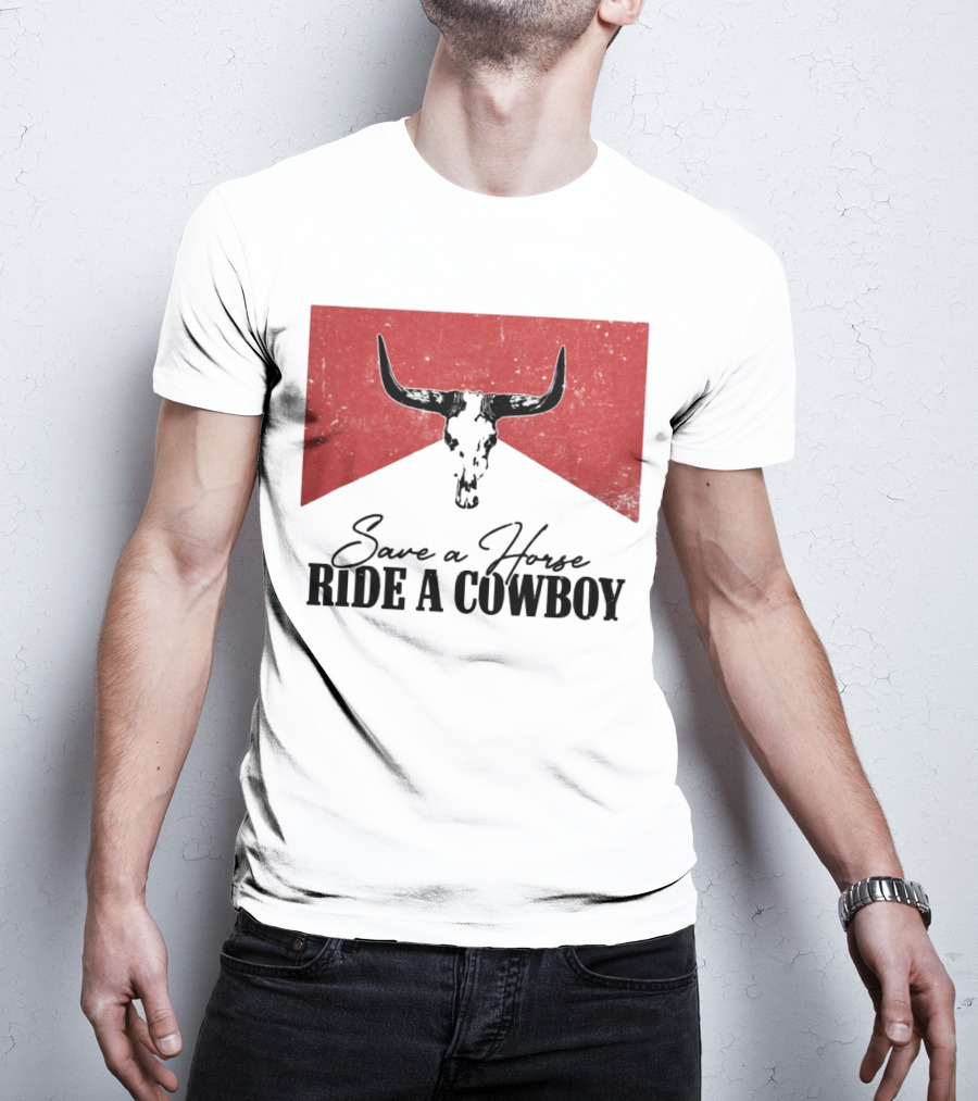 Cowboy Bull Skull Save A Horse Ride A Cowboy Retro Western T-Shirt