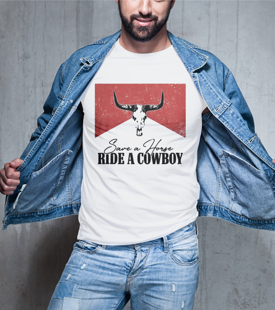 Cowboy Bull Skull Save A Horse Ride A Cowboy Retro Western T-Shirt